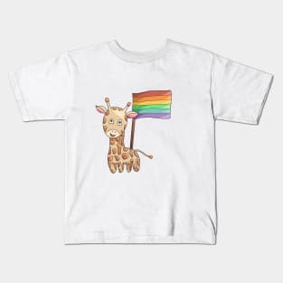 Rainbow Gay Pride Flag Giraffe Kids T-Shirt